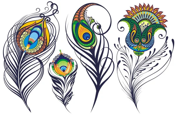 Kunsten geschilderd een kleurrijke pauw veren op een witte achtergrond gekleurd aquarel verf. — Stockvector