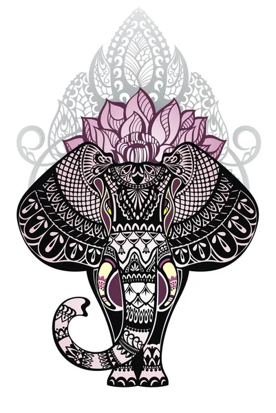 Estilo vintage elefante vetorial com coroa de mandala de lótus ornamentado — Vetor de Stock