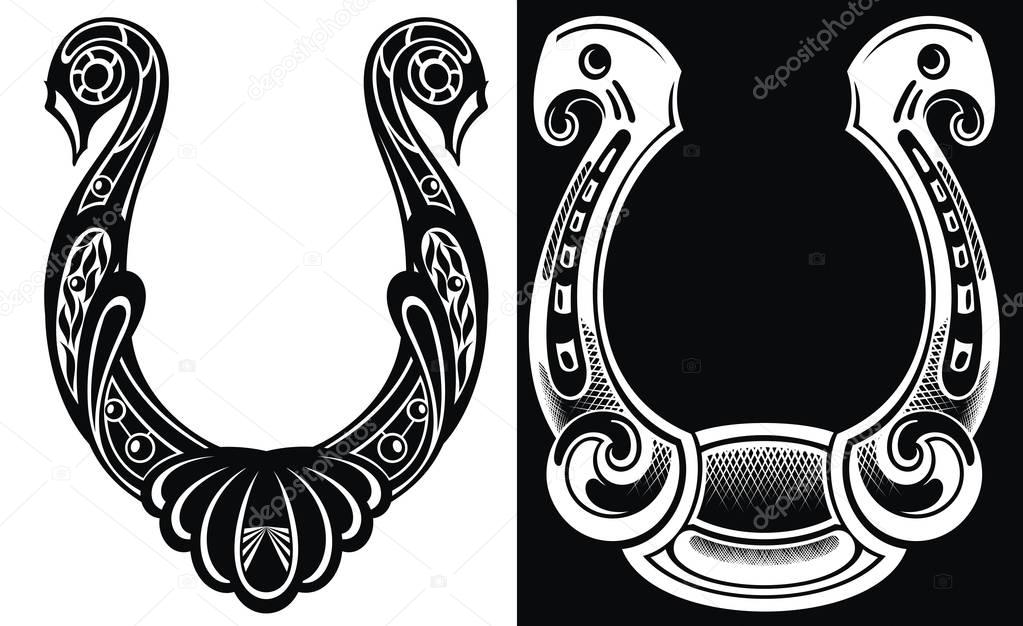 Horseshoe symbol or label. Good luck. Vector illustration