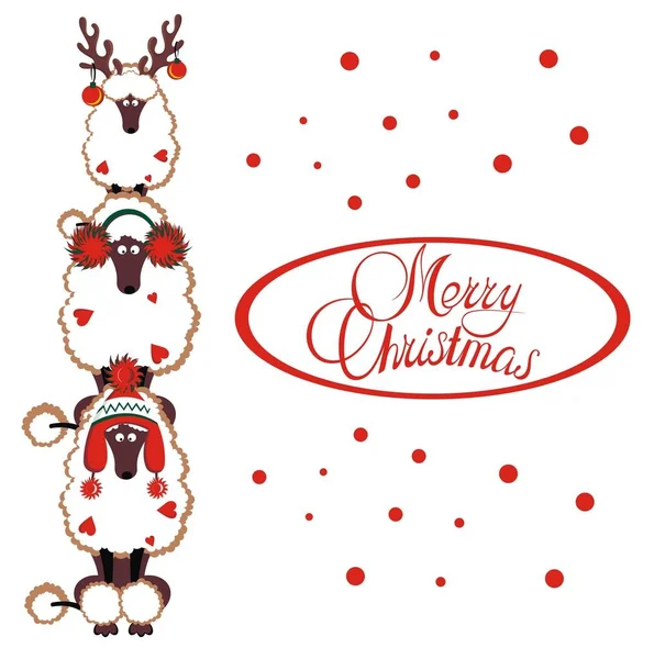 Merry Christmas Card Med Pudlar — Stock vektor