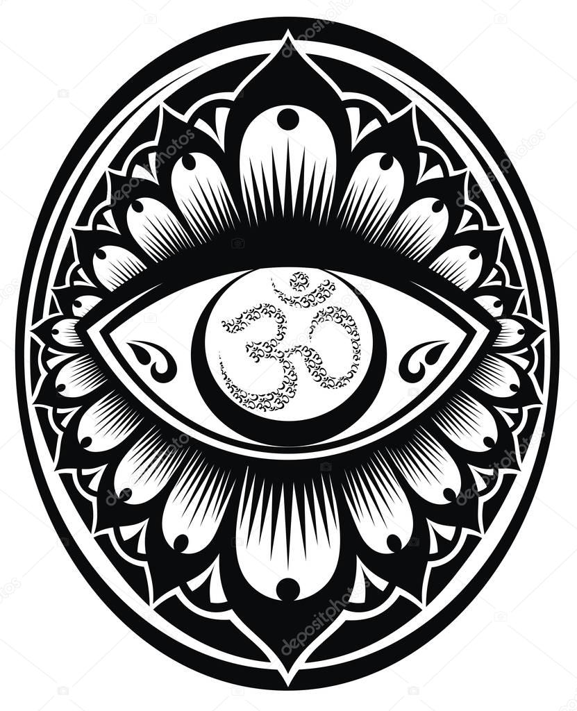 OM decorative symbol in flower as a eye