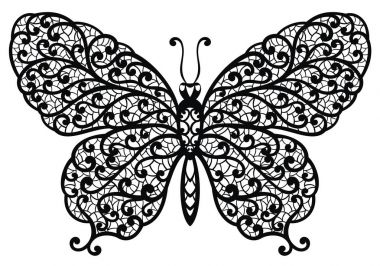 Siyah ve beyaz vektör kelebek çizim 