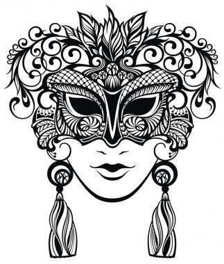 Maske silueti. Mardi Gras karnavalı.