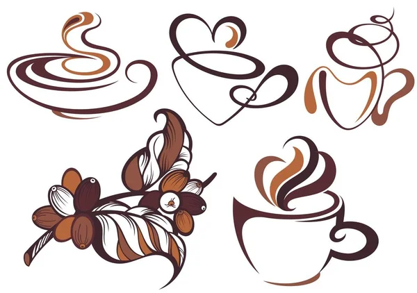 Kahve Koleksiyonu Kahve Kahve Çekirdekleri Dalı — Stok Vektör