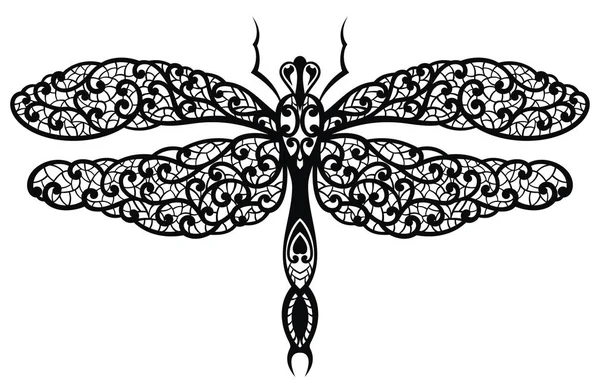 Dragonfly Élégant Décoratif Noir Comme Une Dentelle — Image vectorielle