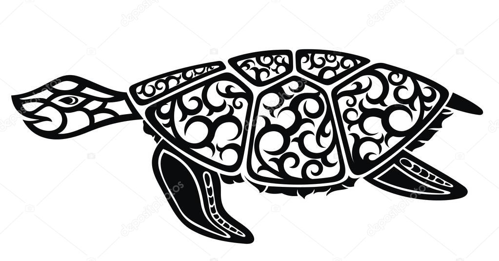 Graphic sea turtle black and white design