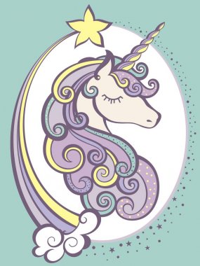 Boynuz ile şirin sihirli unicorn baş 