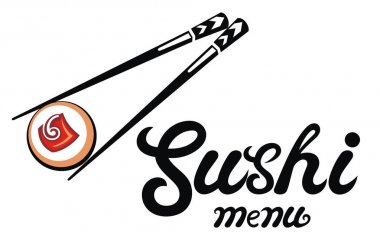 Suşi roll tutarak yemek çubukları.