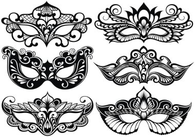 Parti için Venedik Karnavalı yüz maskeleri koleksiyonu