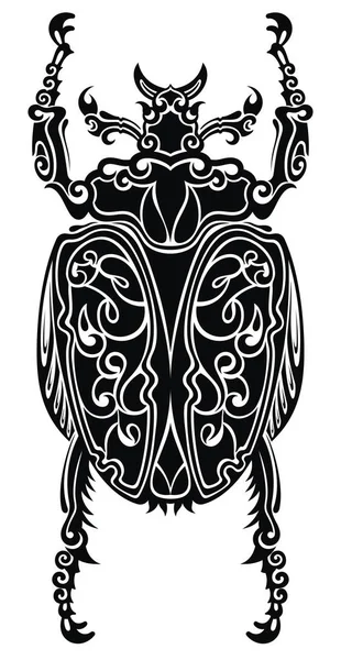 Stylized Scarab Doodle Ethnic Patterned Vector Bug — Stock Vector