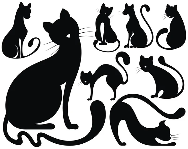 Black White Cats Vector Collection — Stock Vector