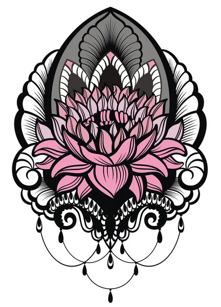 Oosterse Stijl Bloem Lotus Tatoeage Wit — Stockvector