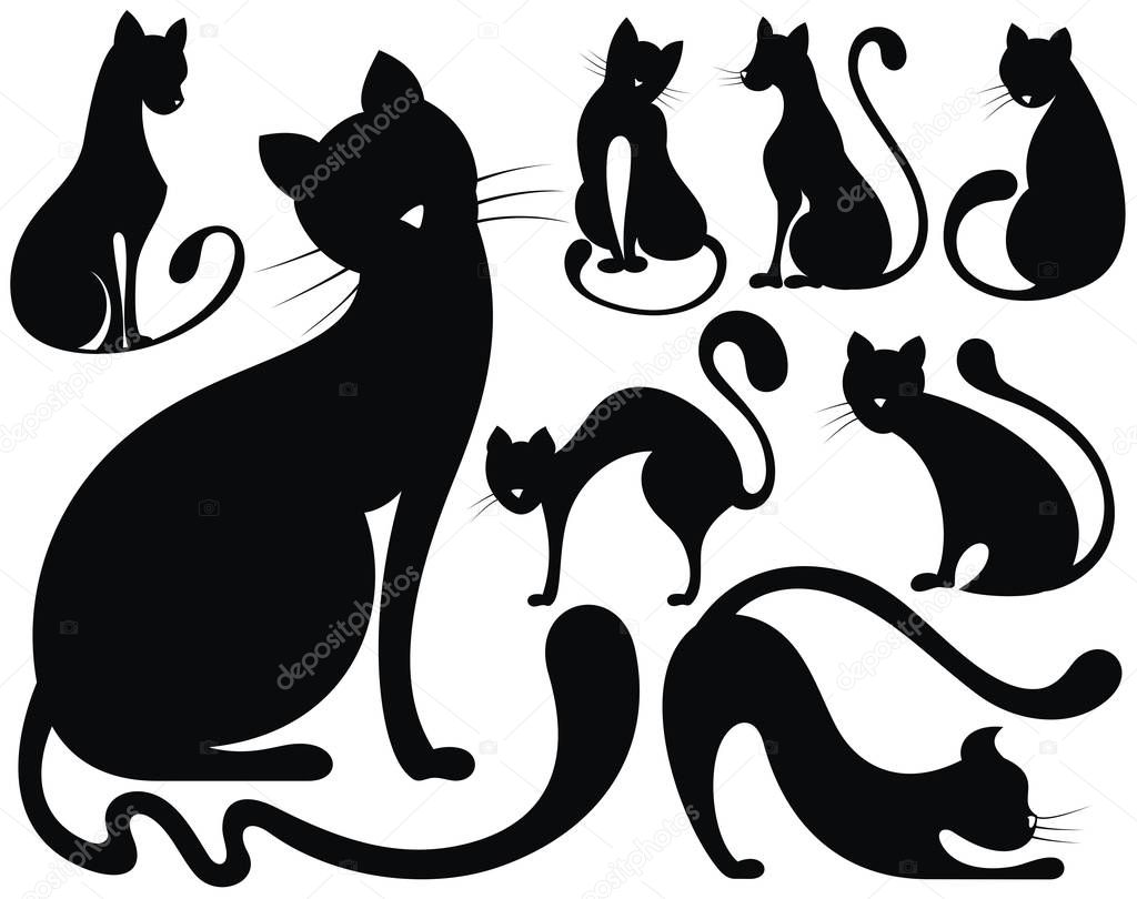 Black and white cats vector collection