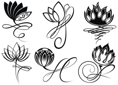  Lotus logo vektör sanat tasarım dövme tarzda ayarla.