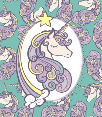 Tatlı Sihirli Tekboynuz Baş Vektör Tasarımı