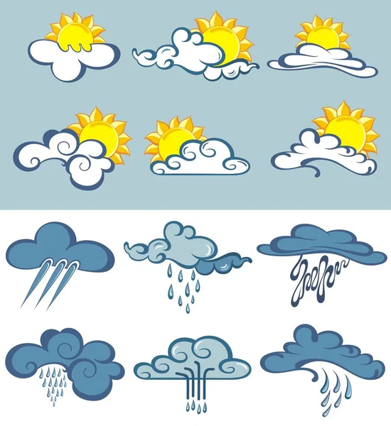 Gran Conjunto Pronóstico Del Tiempo Con Nubes Sol Lluvia — Vector de stock