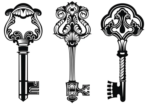 Vintage Sleutels Schets Iconen Voor Tattoo — Stockvector