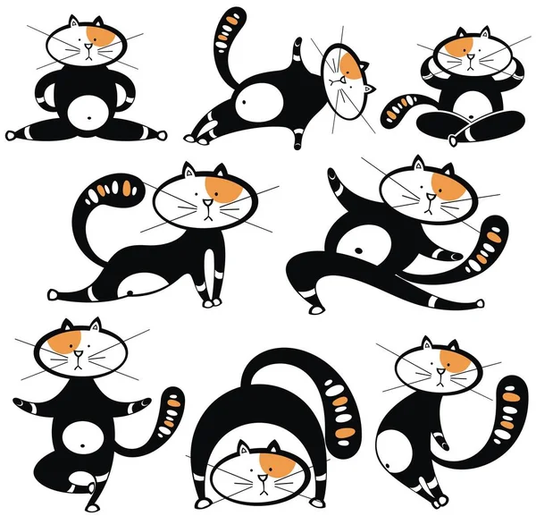 Σετ Διάφορα Καρτούν Γάτες Σετ Γιόγκα Γιόγκα Θέση — Διανυσματικό Αρχείο