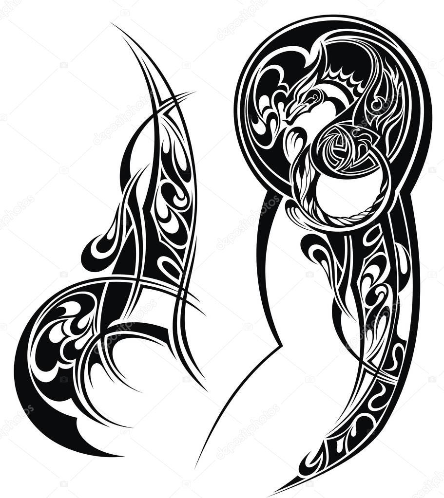 Tattoo with  abstract style design. Tattoo arm