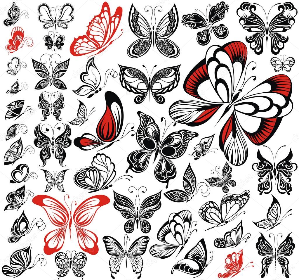 Set of butterflies silhouettes 