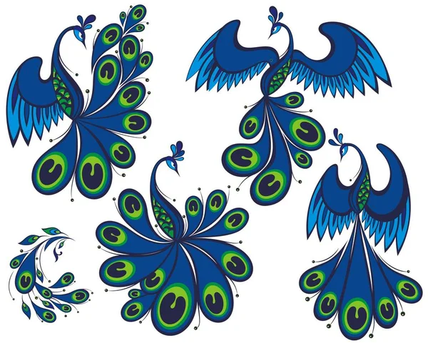 Tavus Kuşu Vektörü Ayarlandı Kuş Logosu — Stok Vektör