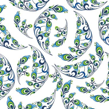 Tavus kuşu deseni. Tarzlı kuş tüyleriyle kusursuz desen. 