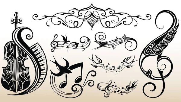 Elementos Abstractos Diseño Partituras Que Representan Pentagramas Musicales Con Claves — Vector de stock