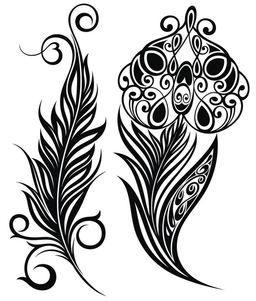 Feathers Set Tattoo Feathers White Background — Stock Vector