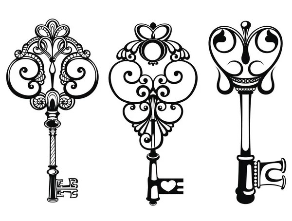 Süslü Ortaçağ Klasik Anahtarları Antika Anahtarlar — Stok Vektör
