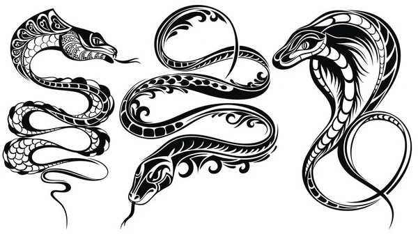 Signo Serpientes Negras Sobre Fondo Blanco Tatuaje Serpiente — Vector de stock