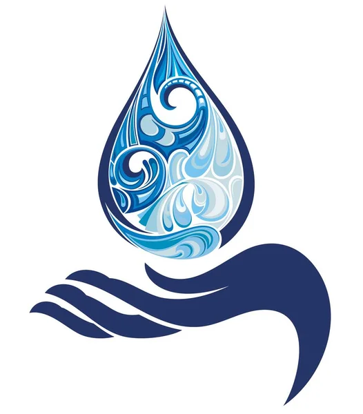 Ícone Gota Água Azul Com Mão Humana Fundo Branco Lavar — Vetor de Stock