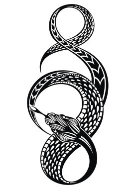 Yılan silueti çizimi. Vektör dövme tasarımı.