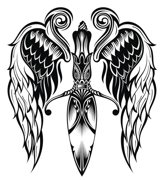 Couteau Avec Des Ailes Ailes Tatouage Traditionnelles Avec Couteau — Image vectorielle