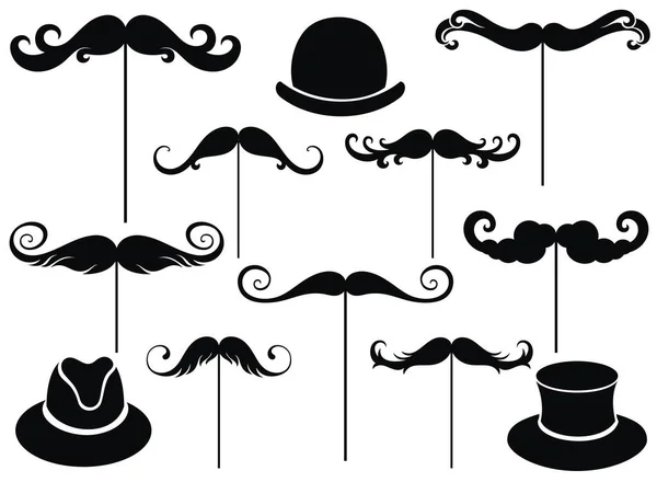 Set Hairstyles Men Collection Black Silhouettes Hairstyles Beards Hats — Stock Vector