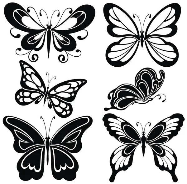 Butterfly Silhouette Icons Set Vector Illustrations — Stock Vector