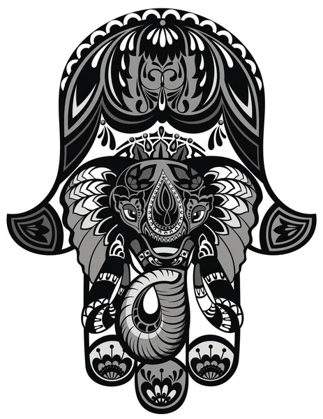 Hamsa Hand Och Elefantbilden Hand Fatima Vektor Illustration — Stock vektor