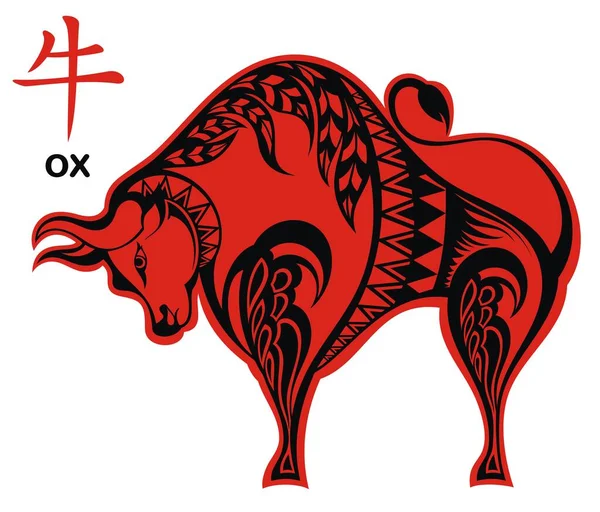 Ano Novo Chinês 2021 Ano Boi Símbolo Animal Vermelho — Vetor de Stock