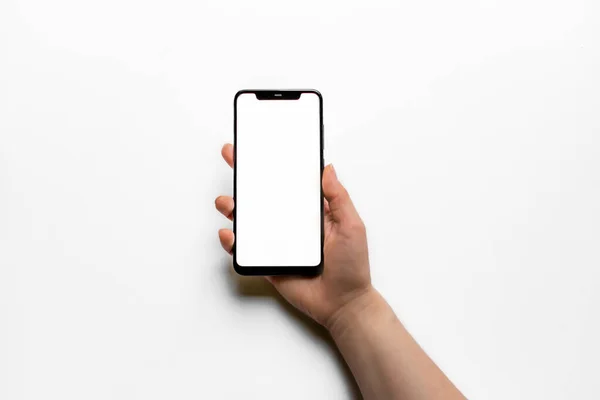 Telefone Celular Preto Com Uma Tela Branca Fundo Branco Uma — Fotografia de Stock