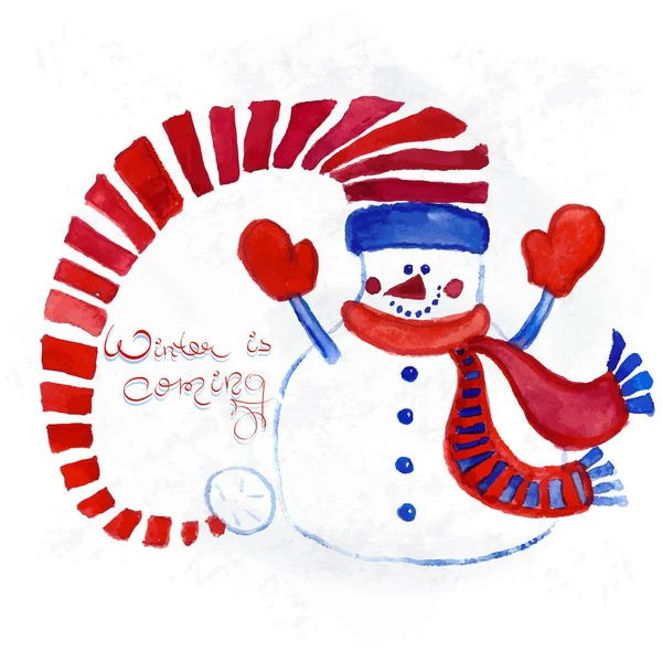 Красный покрашенный снеговик в шляпе, варежки, шарф — стоковое фото