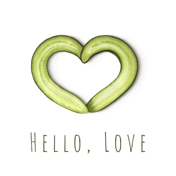 Cucumbers are laid out in the shape of a heart on the white background with retouch — Stock Image Cucumbers Laid Out Shape Heart White Background Retouch Stock Image