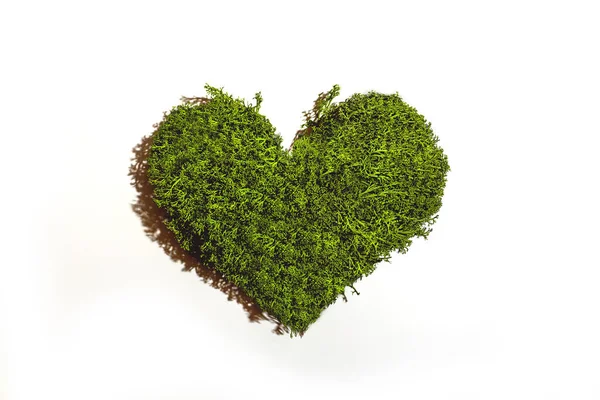Forma de corazón de musgo verde sobre fondo blanco — Foto de Stock