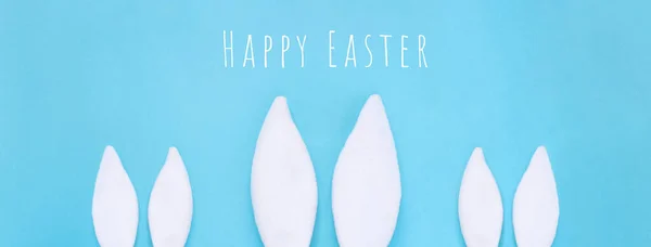 Easter Concept Rabbit Ears White Eggs Blue Background Banner — Stock Photo, Image