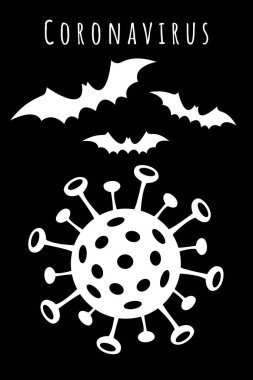 Coronavirus 'lu bir yarasanın silueti. Salgının teması üzerine bir konsept.