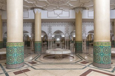 Casablanca, Morocco - April 2019: Interior (ablution hall) of Hassan II Mosque