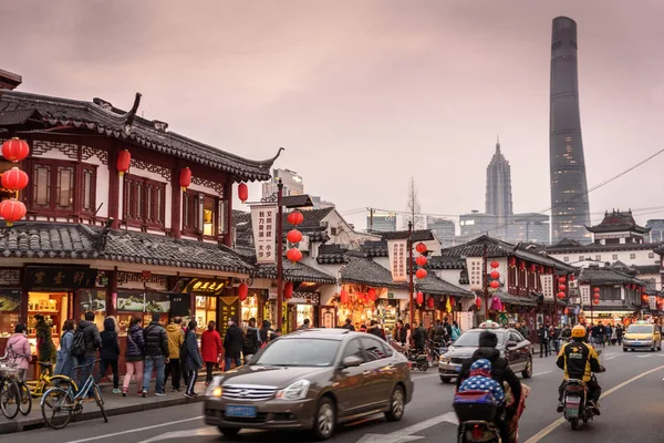 Shanghai China December 2017 Street Scene Old Town Traditional Asian —  Fotos de Stock
