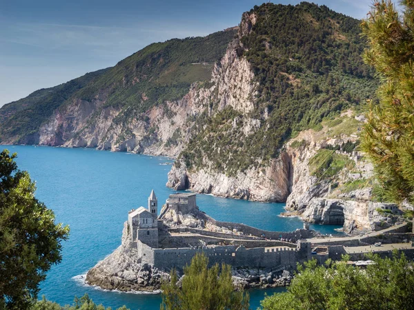 Porto Venere Portovenere Liguria Italy Beautiful Aerial Scenic View Church — Stockfoto