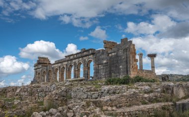 Volubilis, Morocco - Excavation and archaeological site, ruins of the Roman basilica, Berber city and UNESCO World Heritage Site near Meknes 
