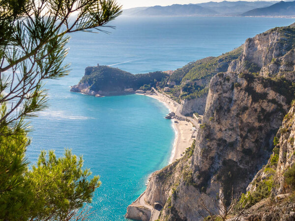 Amazing coastal view with mountains and trees