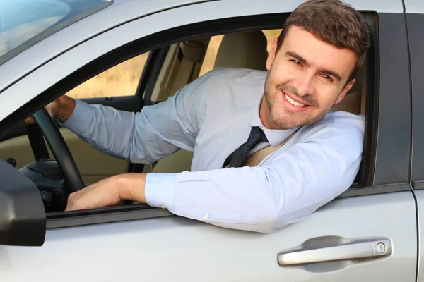 Усміхнений Бізнесмен Водіння Автомобіля — стокове фото