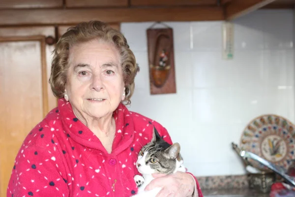 Retrato Una Mujer Hermosa Con Gato — Foto de Stock